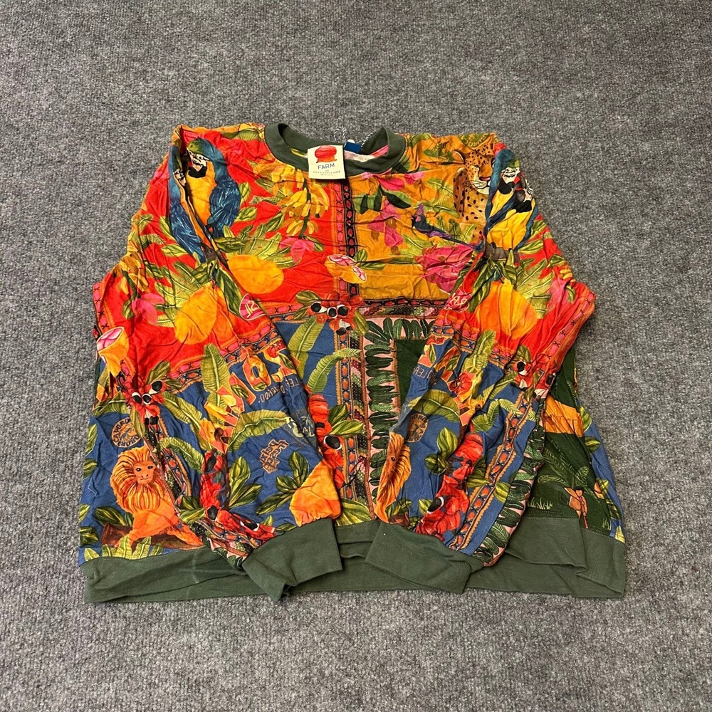Farm Rio Sweatshirt Womens Size M Multicolor Tropical Jungle Print Pullover Boho
